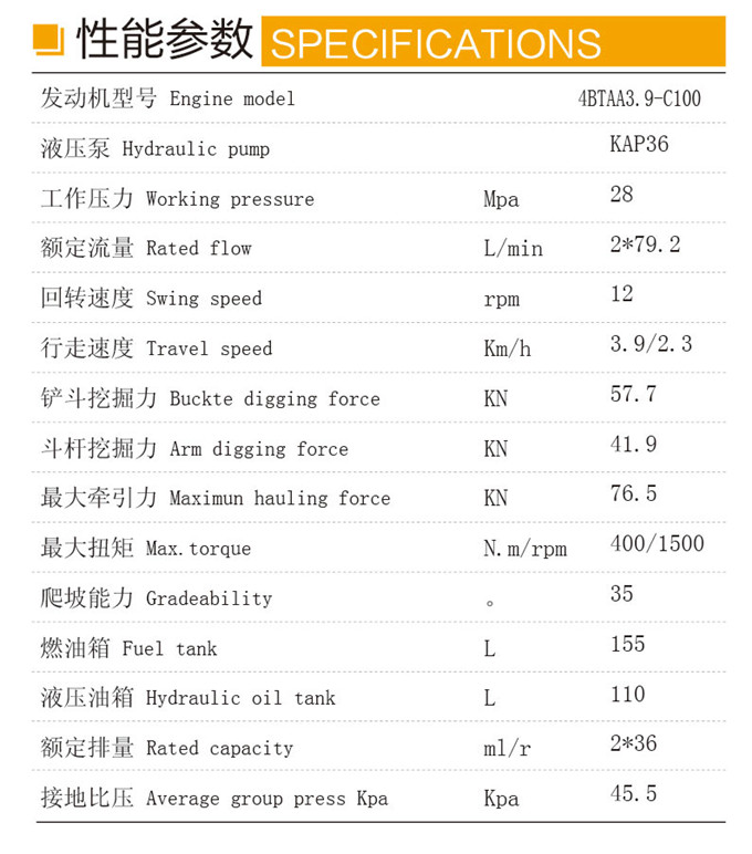 沃尔华DLS100-9B 9吨履带式液压挖掘机性能参数